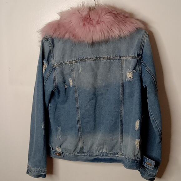 Ci Sono Girls Small Denim Jacket with Pink Faux Fur Collar. - Picture 7 of 8